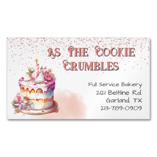 kake en Faux Glitter Bakery Visitekaartje Magnetisch Visitekaartje (Voorkant)