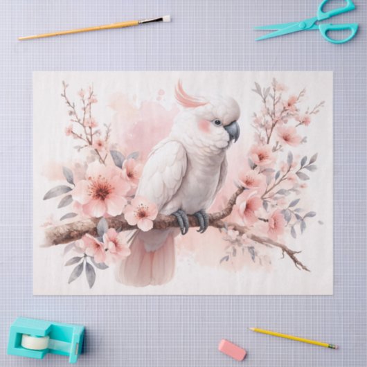 Kaketoe en Blush Roze Bloemen Decoupage Tissuepapier (Craft)