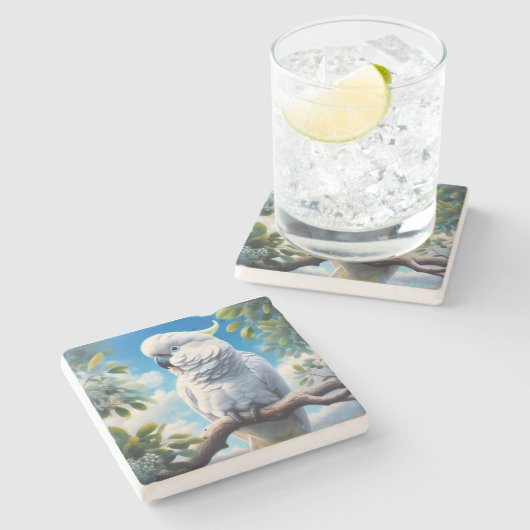 Kaketoe kunst stenen onderzetter (Zijkant)