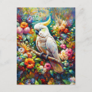 Kaketoe met kleurrijke bloemen briefkaart