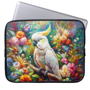 Kaketoe met kleurrijke bloemen laptop sleeve