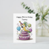 kaketoe op ballonnen op verjaardagstaart briefkaart (Staand voorkant)