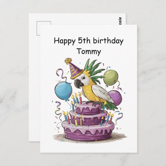 kaketoe op ballonnen op verjaardagstaart briefkaart (Voorkant / Achterkant)