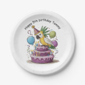 kaketoe op verjaardagstaart ballonnen papieren bordje (Voorkant)