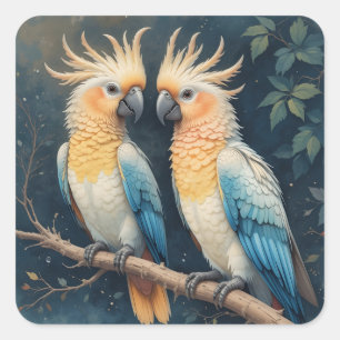 kaketoe-papegaaienpaar vierkante sticker