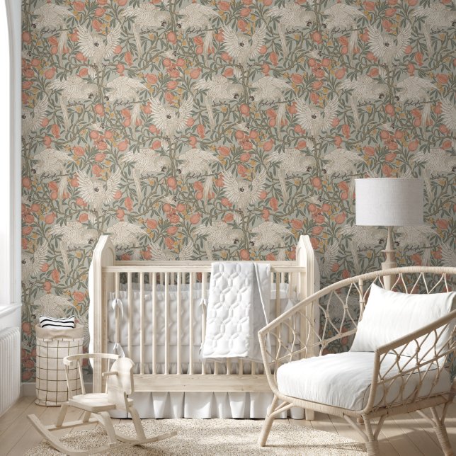 Kaketoes en granaatappel in grijsbeige behang (Kinderen)