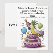 Kaketoes op ballonnen van verjaardagstaart kaart (Voorkant / Achterkant)