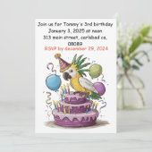 Kaketoes op verjaardagstaartballonnen kaart (Staand voorkant)