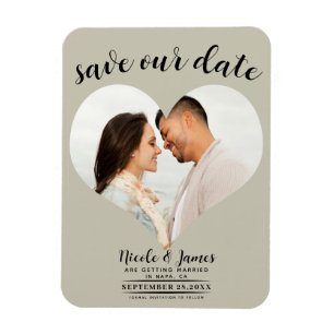 Kaki Beige Hart Foto Bruiloft Save the Date Magneet