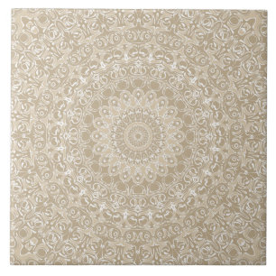 Kaki Beige Mandala Kaleidoscoop Medaillon Bloem Tegeltje