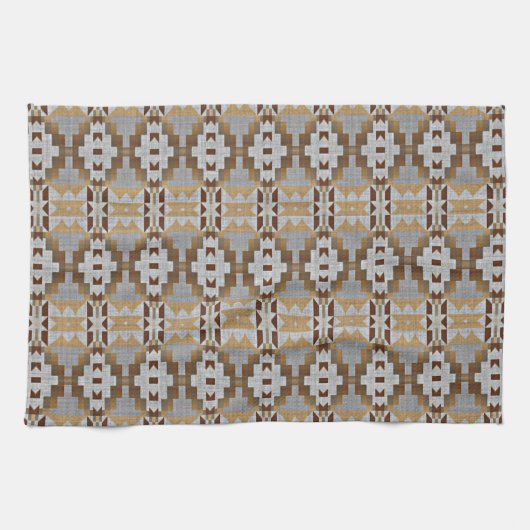 Kaki Beige Taupe Donkerbruin Grijs Tribal Art Theedoek (Horizontaal)