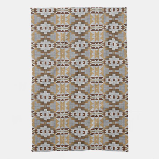 Kaki Beige Taupe Donkerbruin Grijs Tribal Art Theedoek (Verticaal)