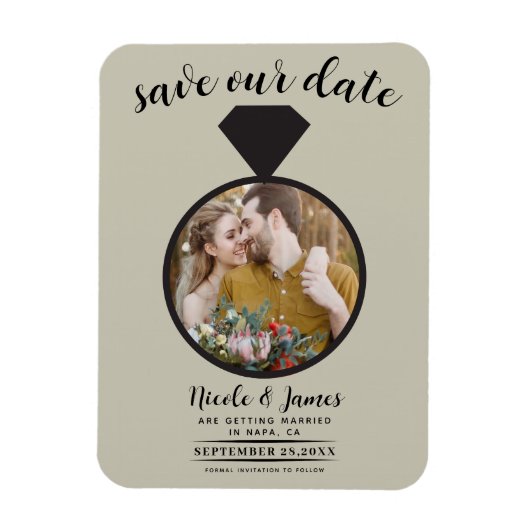 Kaki Beige trouwring foto Save the Date Magneet (Verticaal)