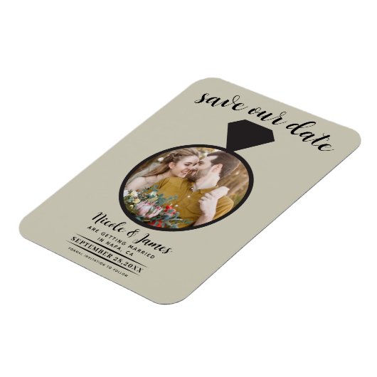 Kaki Beige trouwring foto Save the Date Magneet (Linkerzijde)
