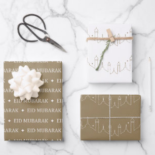 Kaki Eid Mubarak Masjid Patroon Ontwerp Inpakpapier Vel