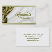 Kaki gordijnen behandeling - Shop Visitekaartje (Voorkant / Achterkant)