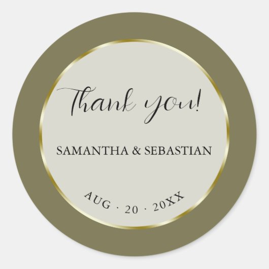 Kaki Groen Goud Lijst Ronde Sticker (Voorkant)
