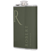 Kaki Groen Mannelijk Monogram Groomsmen Gift Heupfles (Links)