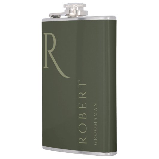 Kaki Groen Mannelijk Monogram Groomsmen Gift Heupfles (Links)