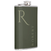 Kaki Groen Mannelijk Monogram Groomsmen Gift Heupfles (Rechts)