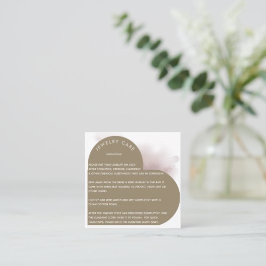 Kaki Hart Boog Sieraden Zorg Instructie Bedankt Vierkante Visitekaartje (Staand voorkant)