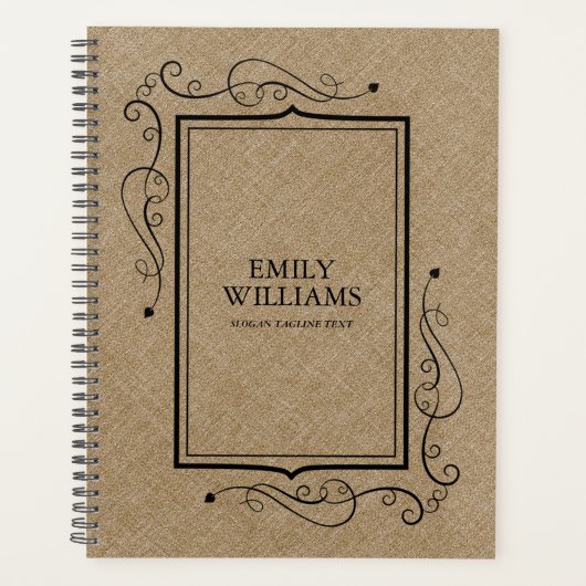 Kaki Linnen Textuur Zwart  Lijst Planner (Voorkant)