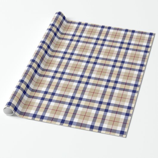 Kaki Marine Blauw Bourgogne Wit XL Plaid Tartan Cadeaupapier (Uitgerold)