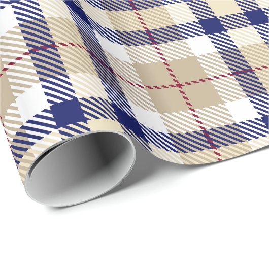 Kaki Marine Blauw Bourgogne Wit XL Plaid Tartan Cadeaupapier (Rol Hoek)