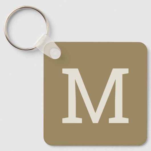 Kaki Taupe Minimalistisch Monogram Initiaal Sleute Sleutelhanger (Voorkant)