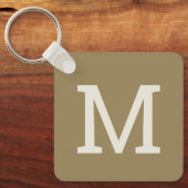 Kaki Taupe Minimalistisch Monogram Initiaal Sleute Sleutelhanger (Voorkant)