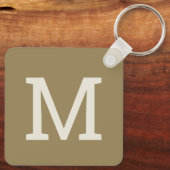 Kaki Taupe Minimalistisch Monogram Initiaal Sleute Sleutelhanger (Achterkant)