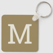 Kaki Taupe Minimalistisch Monogram Initiaal Sleute Sleutelhanger (Achterkant)