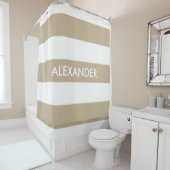 Kaki Wit Vet Horiz Streep #3 Monogram Douchegordijn (In situ)