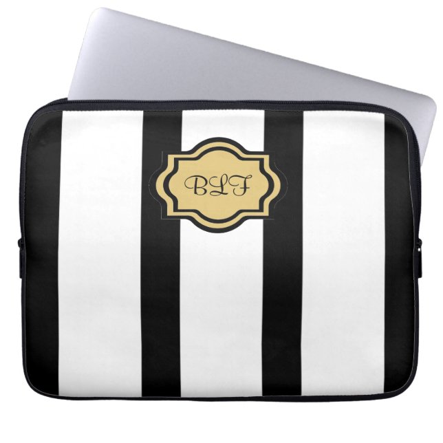 kaki/zwarte strepen/monogram laptop sleeve (Voorkant)