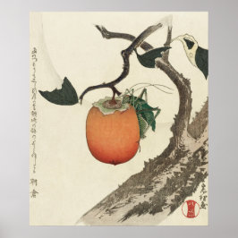 Kakifrucht met Grasshopper van Hokusai Poster