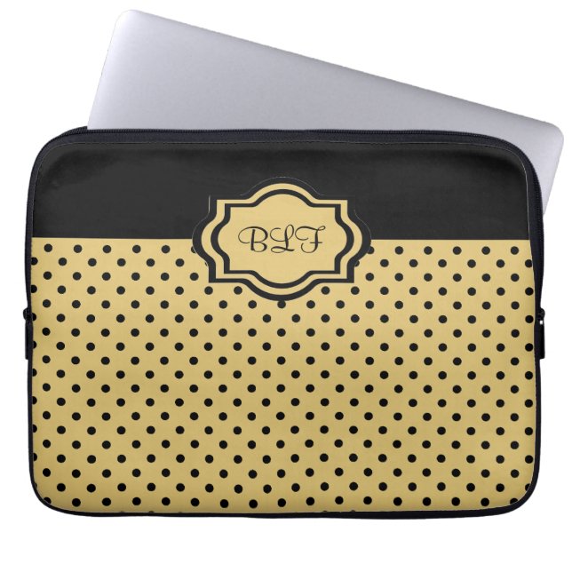 kakki/zwarte stippen/monogram laptop sleeve (Voorkant)