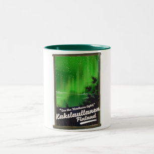 Kakslauttanen finland reisposter tweekleurige koffiemok