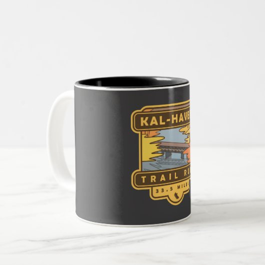 Kal-Haven Trail Run � 33,5 mijl hardloopsouvenir Tweekleurige Koffiemok (Voorkant links)