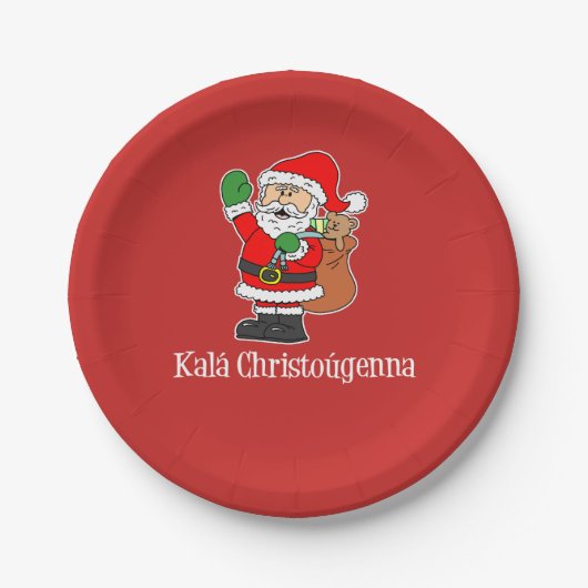 Kala Christougenna Griekse kerstman (RED) Papieren Bordje (Voorkant)