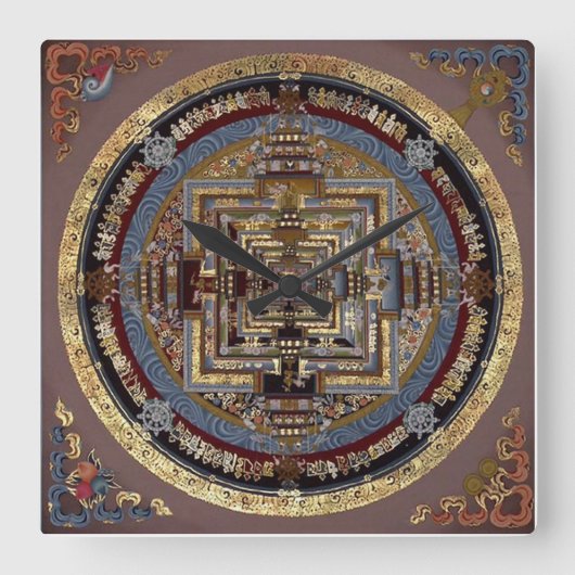Kalachakra Mandala A Wall Clock Vierkante Klok (Voorkant)
