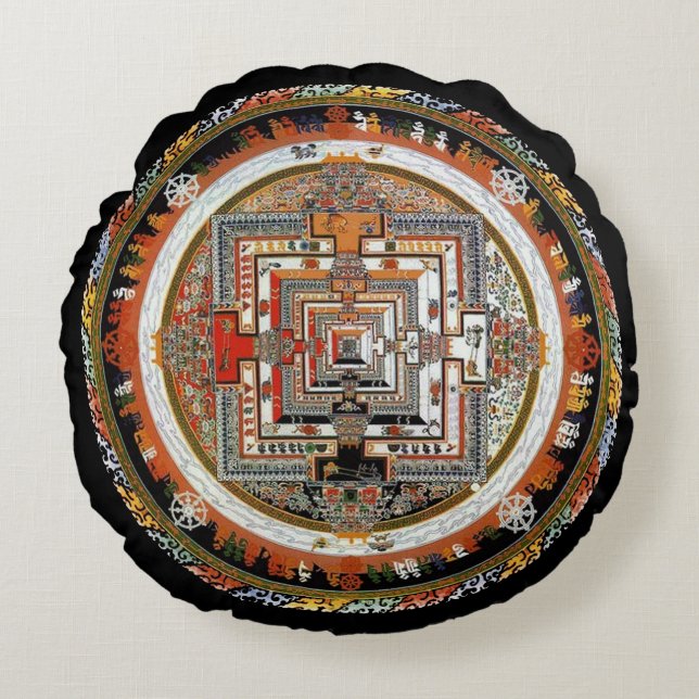 Kalachakra Mandala Rond Kussen (Voorkant)