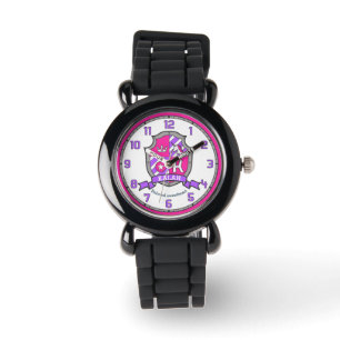 Kalah meisjesnaam: crest unicorn roze horloge
