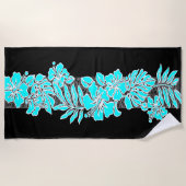 Kalaheo Hawaiian Hibiscus Bloem Tapa - Turq Strandlaken (Voorkant)