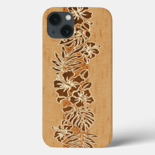 Kalaheo Hawaiian Hibiscus Tapa Faux Koa Wood iPhone 13 Hoesje