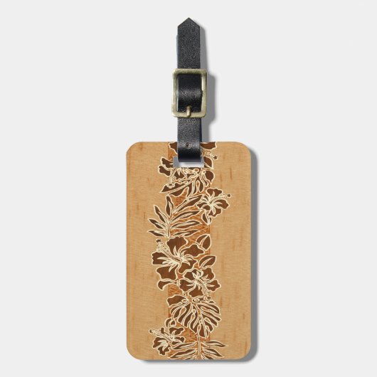 Kalaheo Hawaiian Hibiscus Tapa Faux Wood Bagagelabel (Voorkant verticaal)