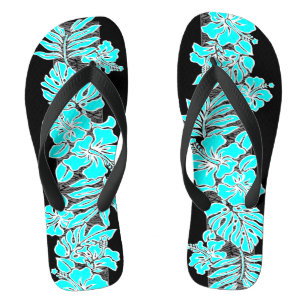 Kalaheo Hawaiian Hibiscus Tapa Turquoise Teenslippers