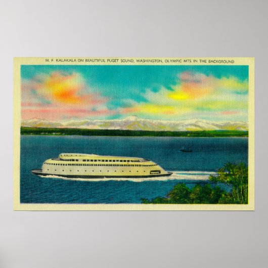 Kalakala Ferry, Puget Sound, Olympisch gebergte Poster (Voorkant)