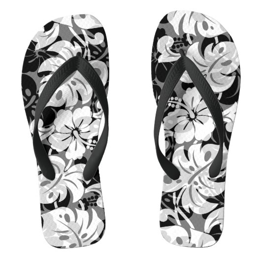 Kalakaua Border Hawaiian Hibiscus Black Teenslippers (Voetbed)
