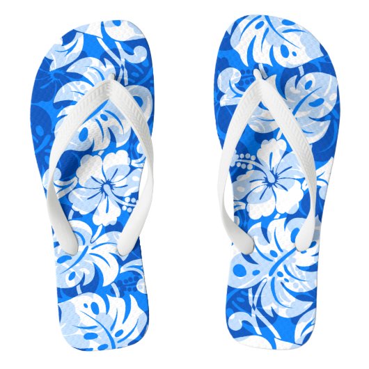 Kalakaua Border Hawaiian Hibiscus Royal Blue Teenslippers (Voetbed)
