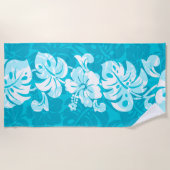 Kalakaua Border Hawaiian Hibiscus - Turquoise Strandlaken (Voorkant)